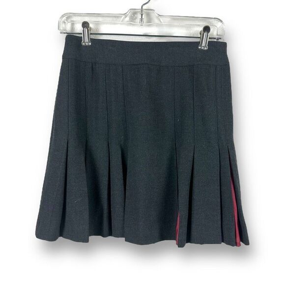 DNKY City Women's 2 Pleated School Girl Mini Skirt Gray Burguny Peek Thru Preppy - Picture 1 of 9